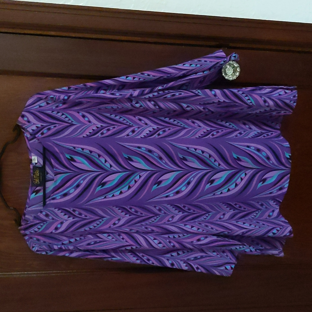 Bob Mackie Purple and Blue Flowy 3/4 Sleeve Blouse Size XL
